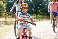 family riding bikes